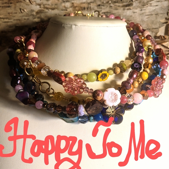 Happy To Me Dark Blue Glass Crystal Gemstone Beads Collar Choker Necklace - Picture 8 of 8